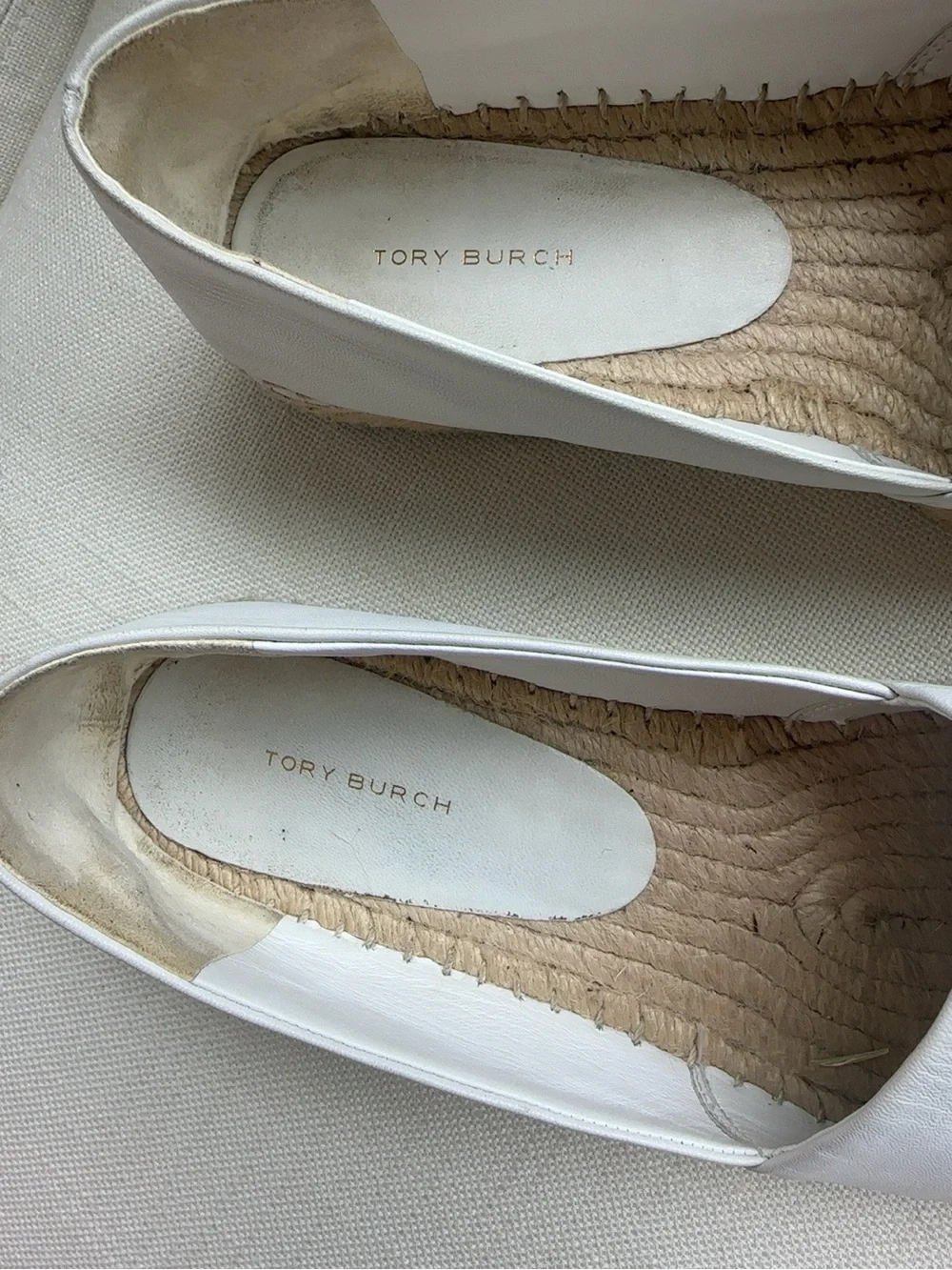 Tory Burch White Leather Espadrille Flats Double T Logo 9.5